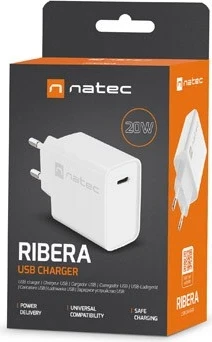 Hitri omrežni polnilnik 20W USB-C NATEC RIBERA, bel