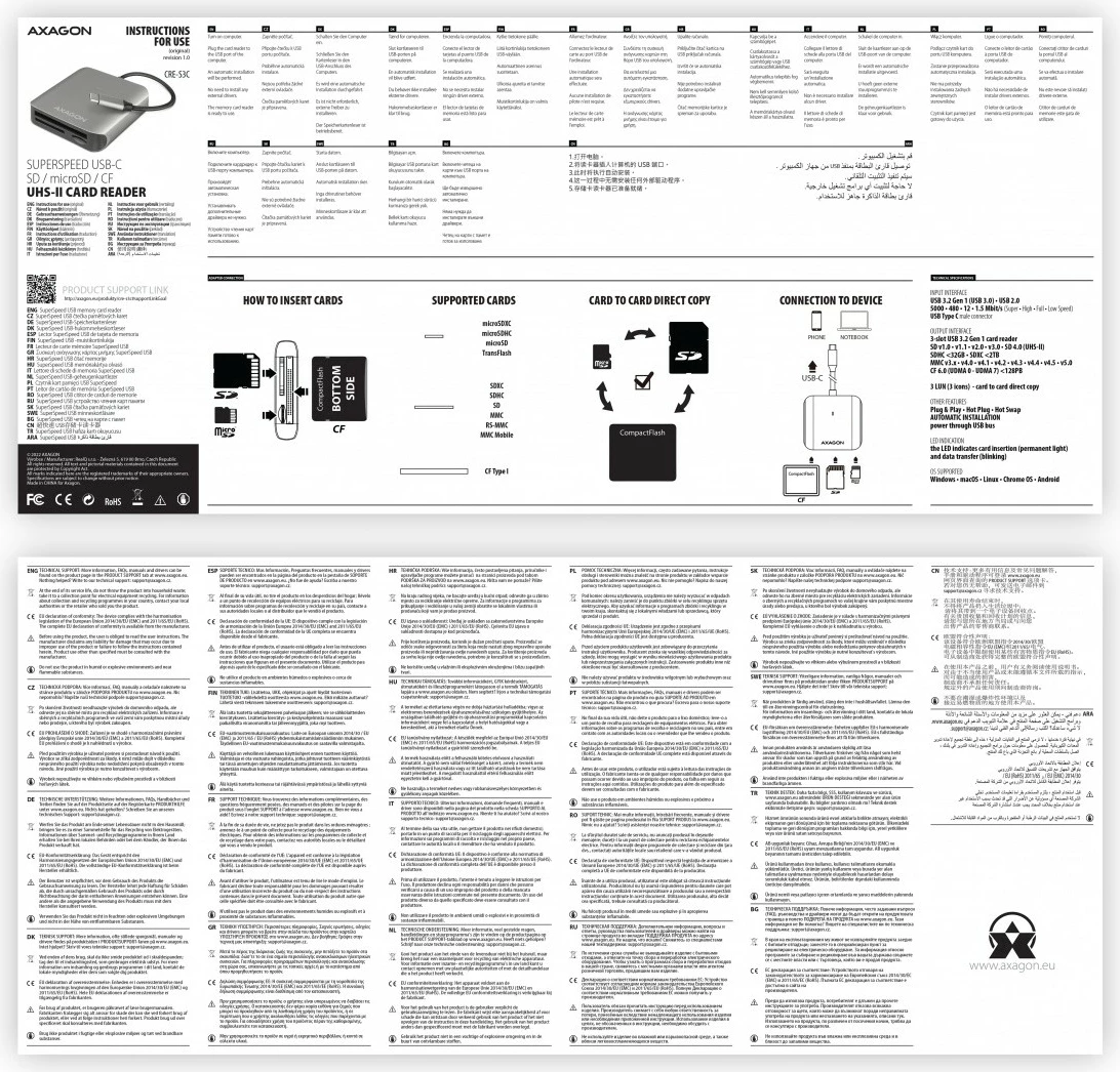 Bralnik kartic AXAGON CRE-S3C, USB-C, 3 reže, aluminij, siv Bralnik kartic AXAGON CRE-S3C, USB-C, 3 reže, aluminij, siv