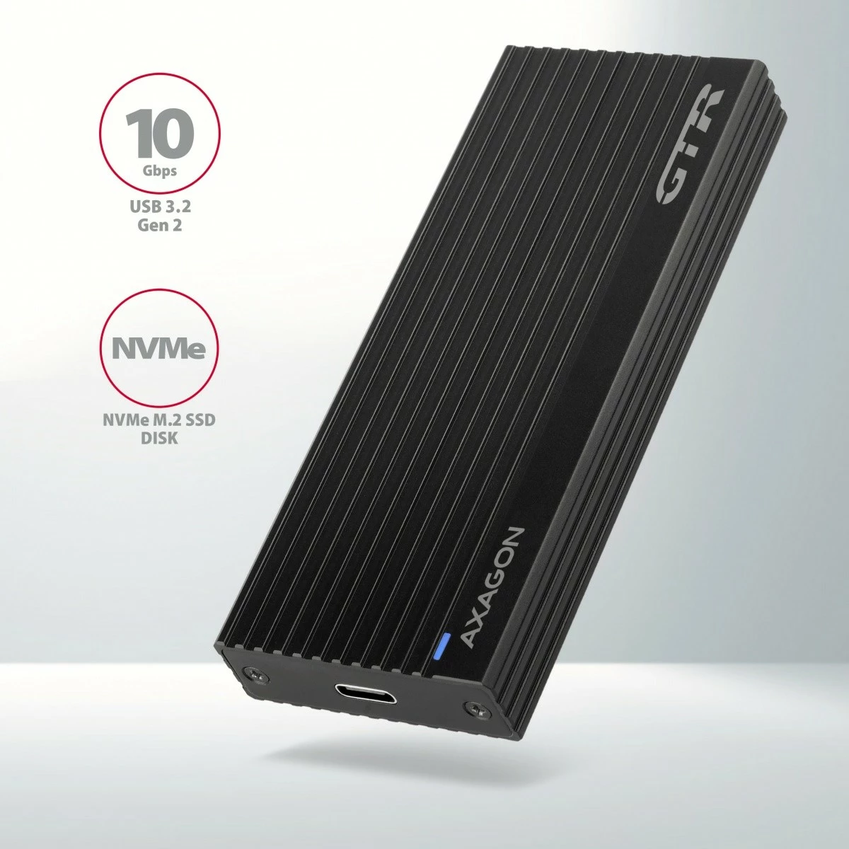 Računalniško ohišje za NVMe M.2 SSD, USB-C 3.2 Gen 2, aluminij, črn, AXAGON EEM2-GTR Računalniško ohišje za NVMe M.2 SSD, USB-C 3.2 Gen 2, aluminij, črn, AXAGON EEM2-GTR