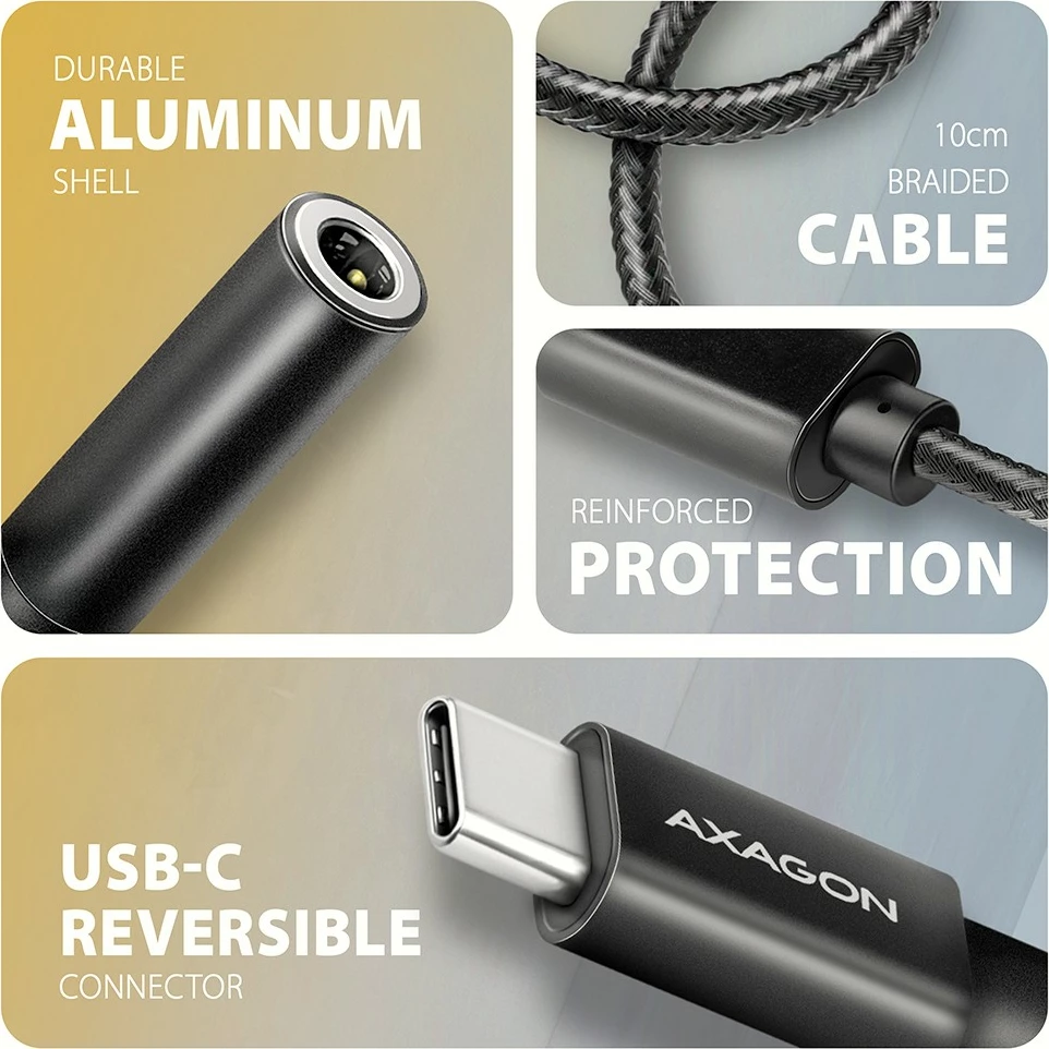Zunanja zvočna kartica USB-C na 3,5 mm, DAC 32-bit/384 kHz, črna, AXAGON ADA-HC Zunanja zvočna kartica USB-C na 3,5 mm, DAC 32-bit/384 kHz, črna, AXAGON ADA-HC