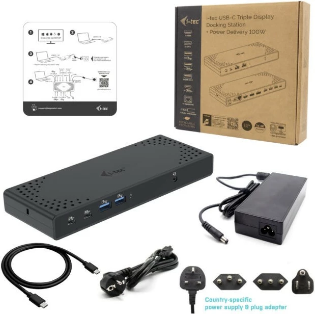 Docking postaja USB-C Triple Display Gen 2, 100W, 3x monitor, I-Tec, črna