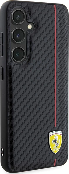 Ovitek za telefon s karbonskim potiskom Ferrari za Samsung Galaxy S24, črn