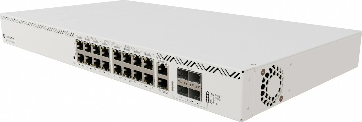 Upravljano stikalo za montažo v rack, 17 Gigabit priključkov, 16 PoE+, 4 SFP+, belo, MikroTik CRS320-8P-8B-4S+RM Upravljano stikalo za montažo v rack, 17 Gigabit priključkov, 16 PoE+, 4 SFP+, belo, MikroTik CRS320-8P-8B-4S+RM