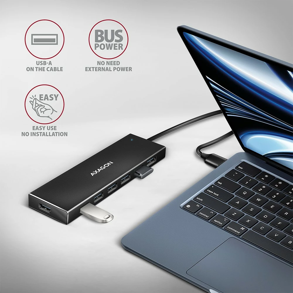 USB razdelilec z 7 vrati AXAGON HUE-F7A, USB 3.2 Gen 1, aluminij, 1 m kabel, črn USB razdelilec z 7 vrati AXAGON HUE-F7A, USB 3.2 Gen 1, aluminij, 1 m kabel, črn