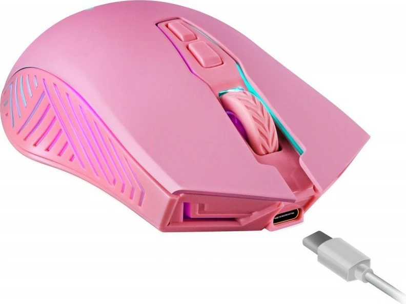 Brezžična miška Defender PANDORA RF, 3200 DPI, 7 gumbov, RGB, rožnata