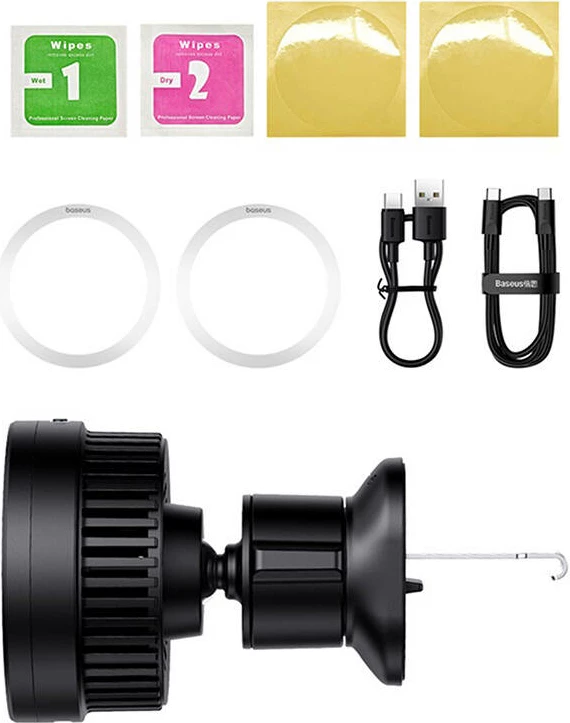 Magnetni avto nosilec z brezžičnim polnjenjem 15W, Baseus MagPro, črn