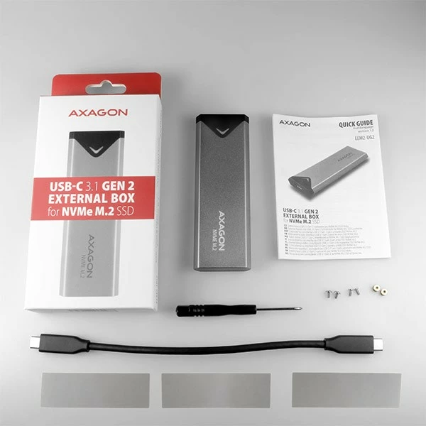 Zunanji računalniško ohišje za NVMe M.2 SSD, USB-C 3.2 Gen 2, 42–80 mm, srebrno/črno — AXAGON EEM2-UG2 Zunanji računalniško ohišje za NVMe M.2 SSD, USB-C 3.2 Gen 2, 42–80 mm, srebrno/črno — AXAGON EEM2-UG2