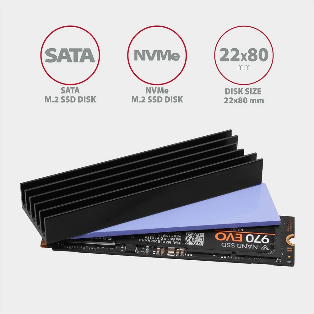 Pasivni hladilnik za SSD M.2, AXAGON CLR-M2L10, aluminij, 10 mm, črn Pasivni hladilnik za SSD M.2, AXAGON CLR-M2L10, aluminij, 10 mm, črn