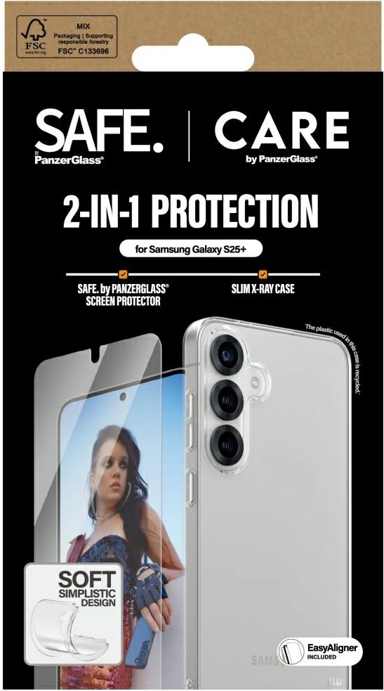 Ovitek za telefon + zaščitno steklo 2in1, CARE by PanzerGlass za Samsung Galaxy S25+, prozoren