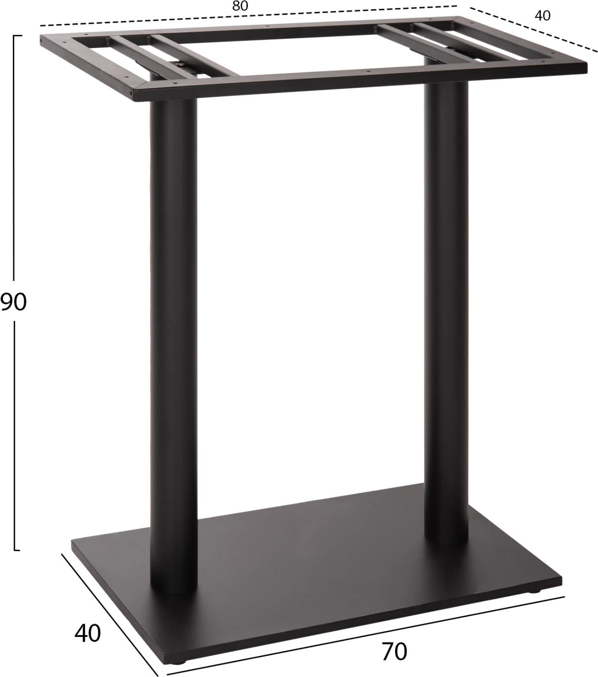 Osnova barske mize FH478.01 srednje višine mat črna kovina 2-stebri 40Χ80Χ90Hcm