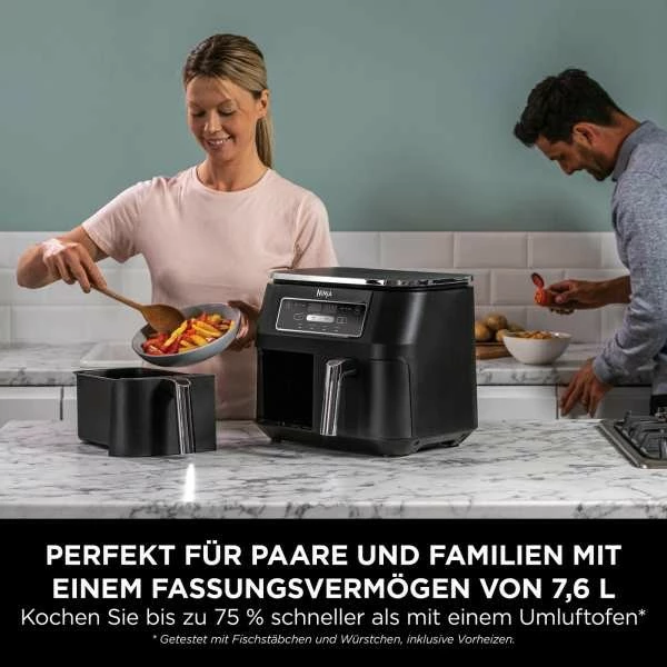 Air fryer Ninja Foodi AF200EU, 7,6 L, 2 košari, 2400 W, črn