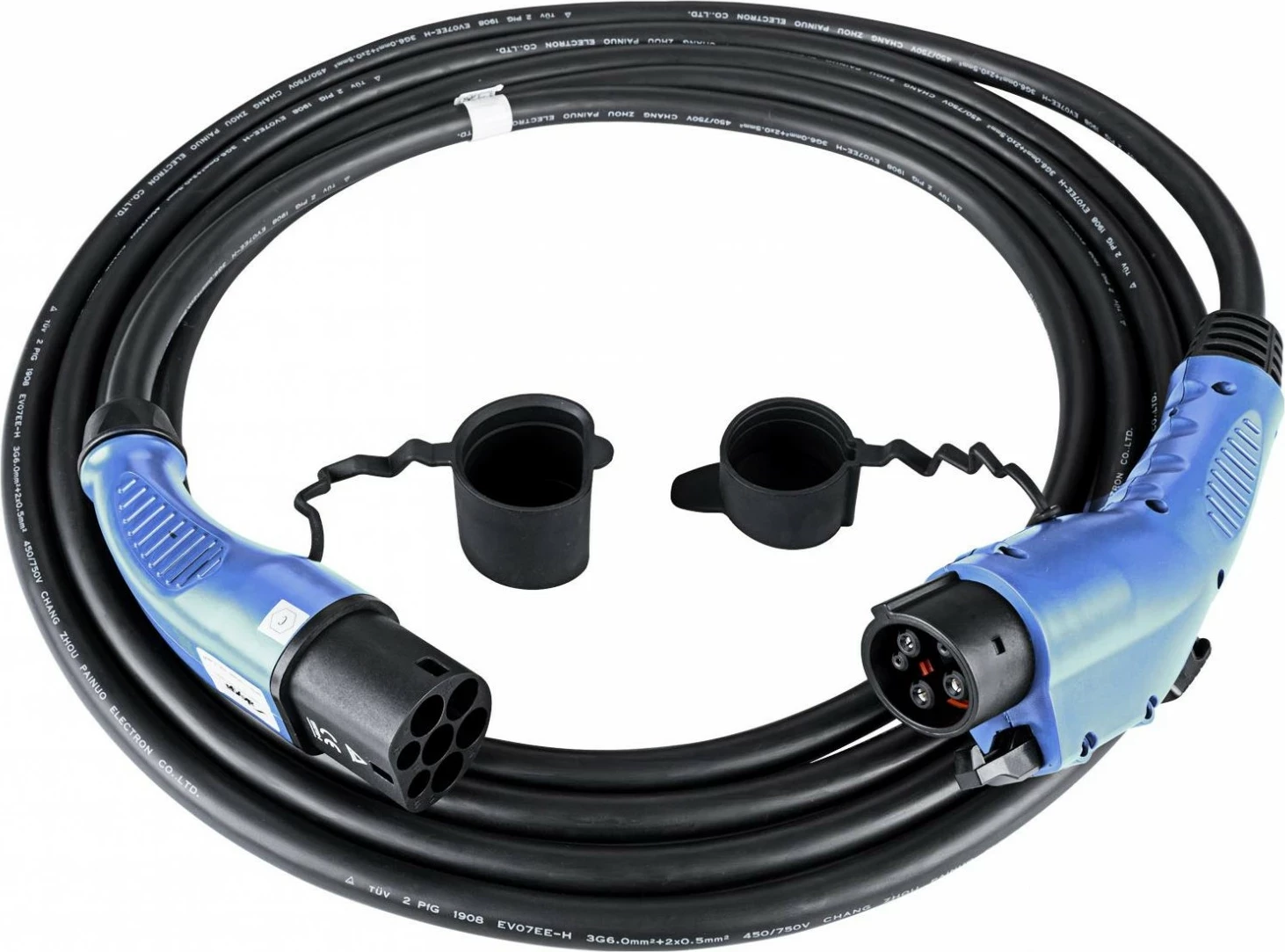 Polnilni kabel za električno vozilo Akyga AK-EC-08, Type 2/Type 1, eno-fazni, 32 A, 7,2 kW, 6 m, črno-modra