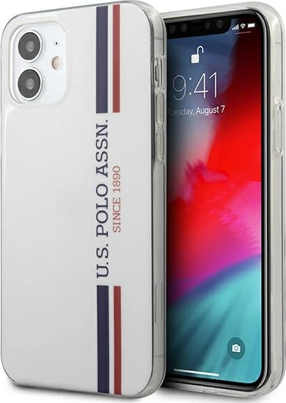 Ovitek za telefon za iPhone 12 mini (5,4"), Tricolor, bel, U.S. Polo Assn. USHCP12SPCUSSWH