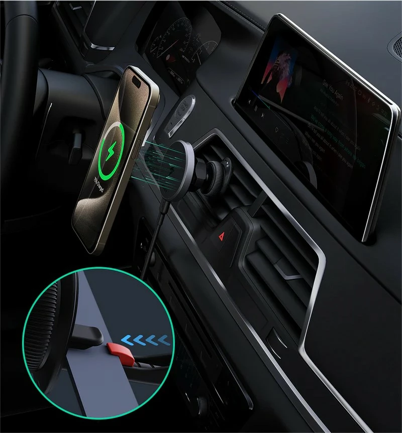 Magnetni nosilec z brezžičnim polnjenjem, AUKEY HD-MC13, Qi2 15W, z USB-C kablom 1 m, črn