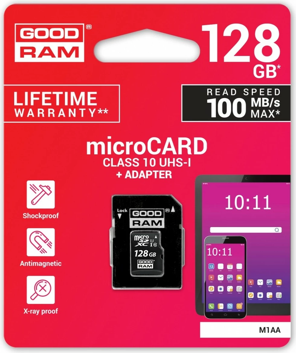 MicroSDHC pomnilniška kartica 128 GB, Class 10 UHS-I z adapterjem, GOODRAM M1AA-1280R12