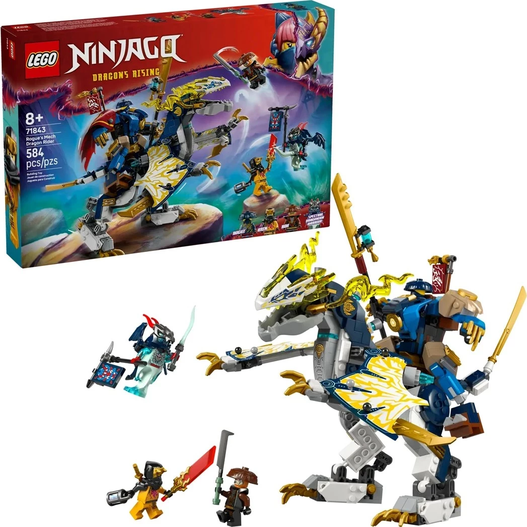 Komplet mehaničnega zmaja Rogue’s Mech Dragon Rider, LEGO NINJAGO 71843, s 4 minifigurami
