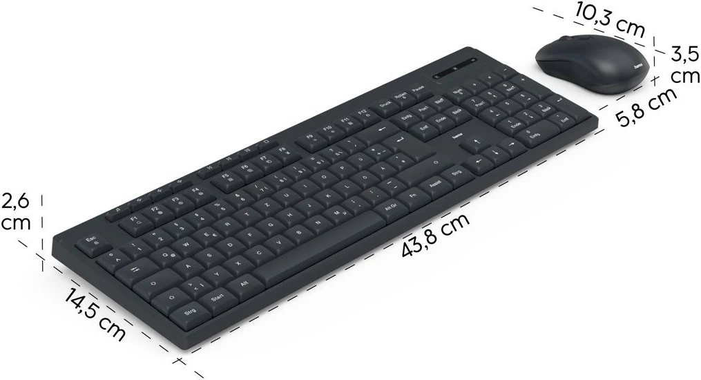 Brezžični komplet tipkovnice in miške Hama WKM-200, QWERTY, črn
