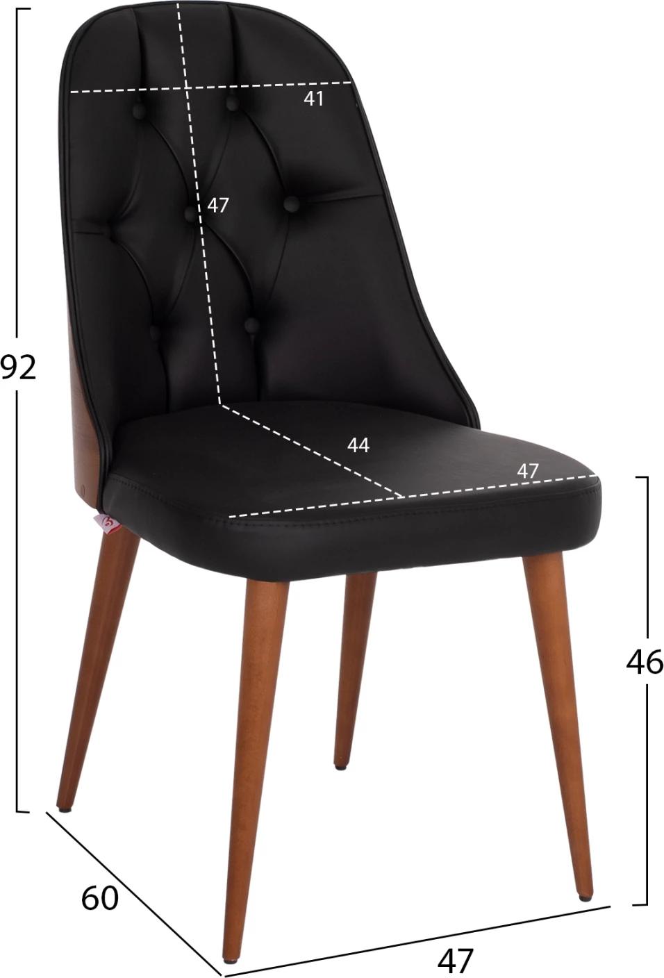 Profesionalni jedilni stol ESTRELLA FH9270.41 črna PU in leseno naslonjalo v barvi oreha 47x60x92H cm, set 2 kosov