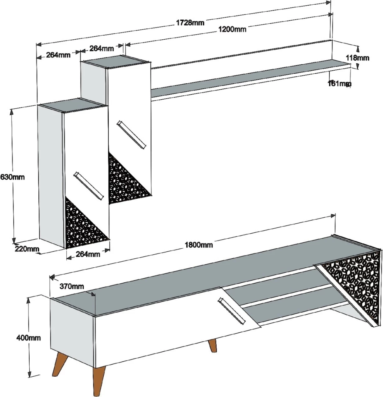 TV kombinirano pohištvo FH9514.02 melamin v barvi oreha 180x37x40Hcm