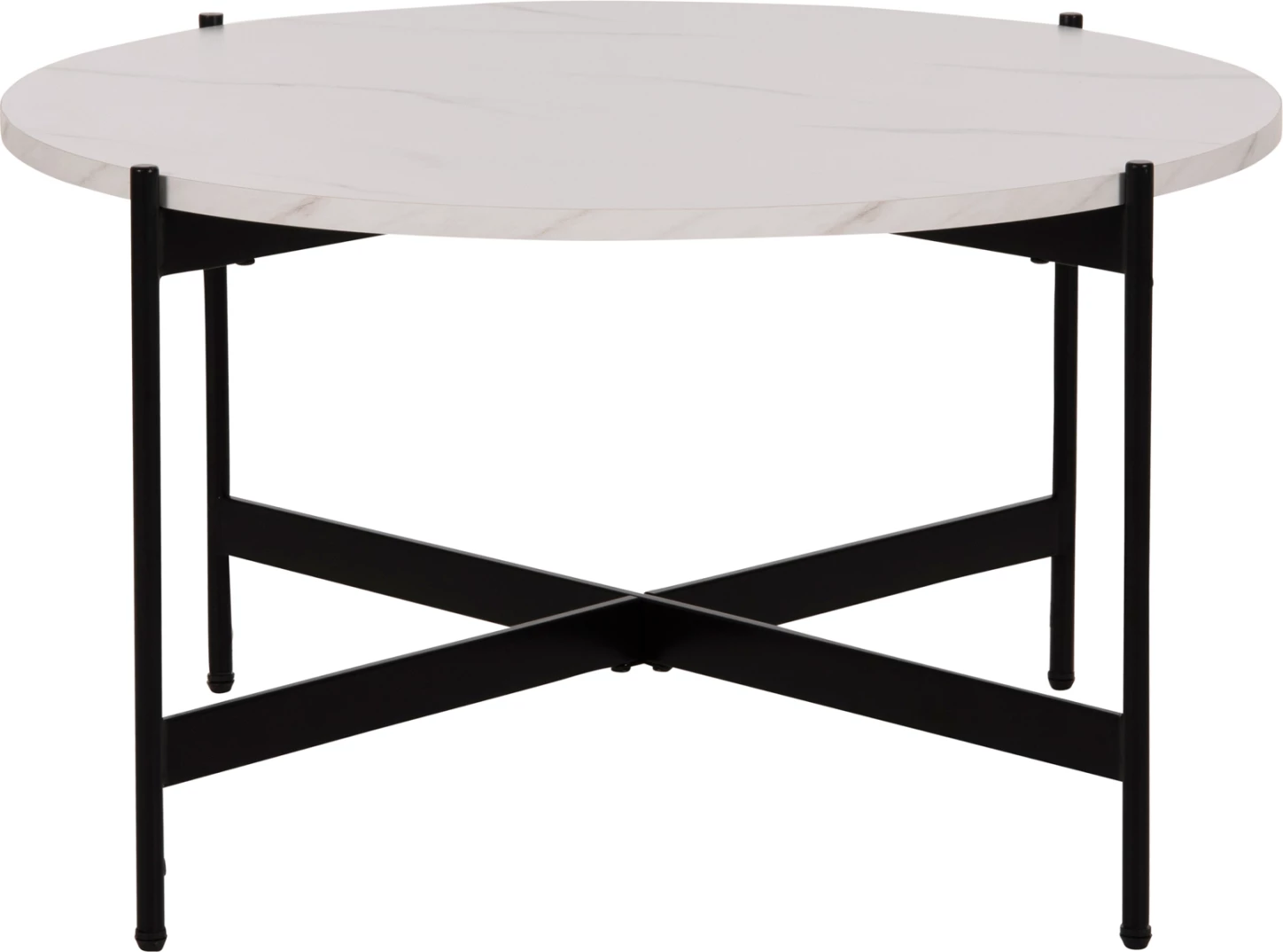 Klubska miza FH9588.05 MDF bela marmorna plošča-črna kovinska osnova Φ80x45Hcm