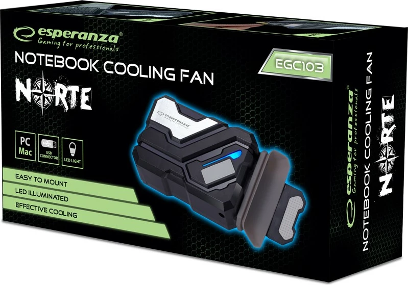 Hladilni ventilator za prenosnik Esperanza EGC103, LED, USB, črn